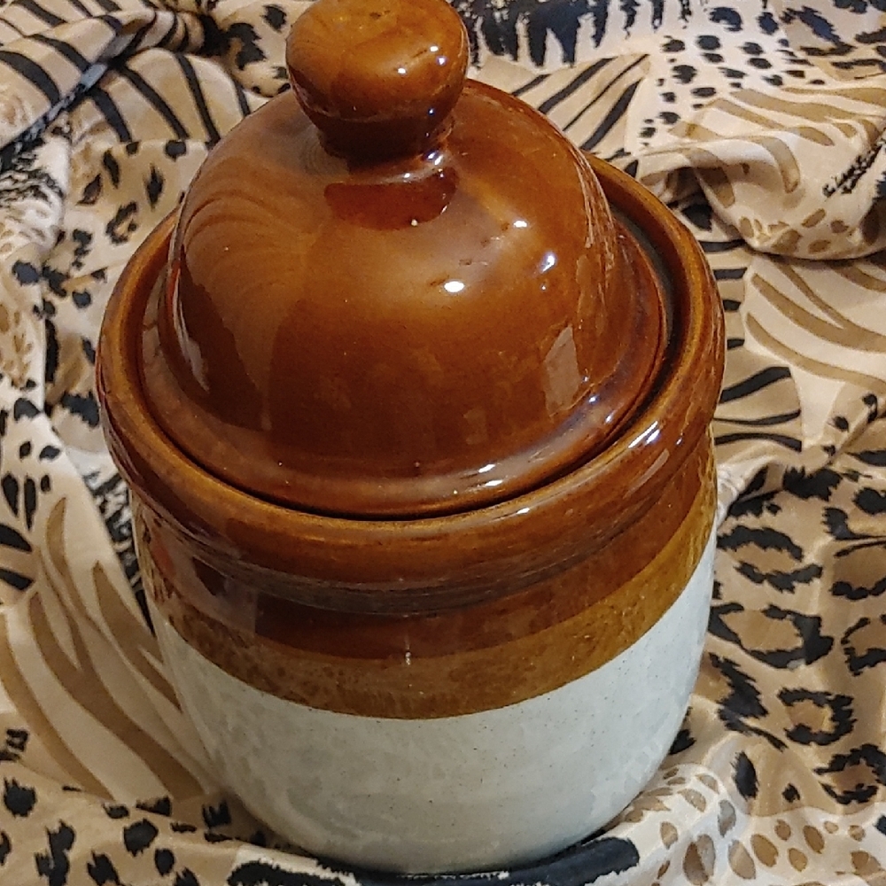 Brown and Cream Ceramic Jar with Lid